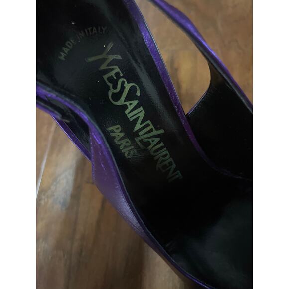 Vintage 90's YSL YVES ST. LAURENT Purple LEATHER Slingback Heels Shoes Pumps 8 - Picture 5 of 9